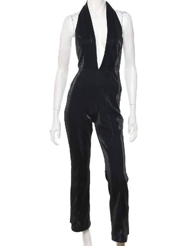 Fantastic Offers chic padded coatBlack Classic Halterneck Low Neck Jumpsuit - S