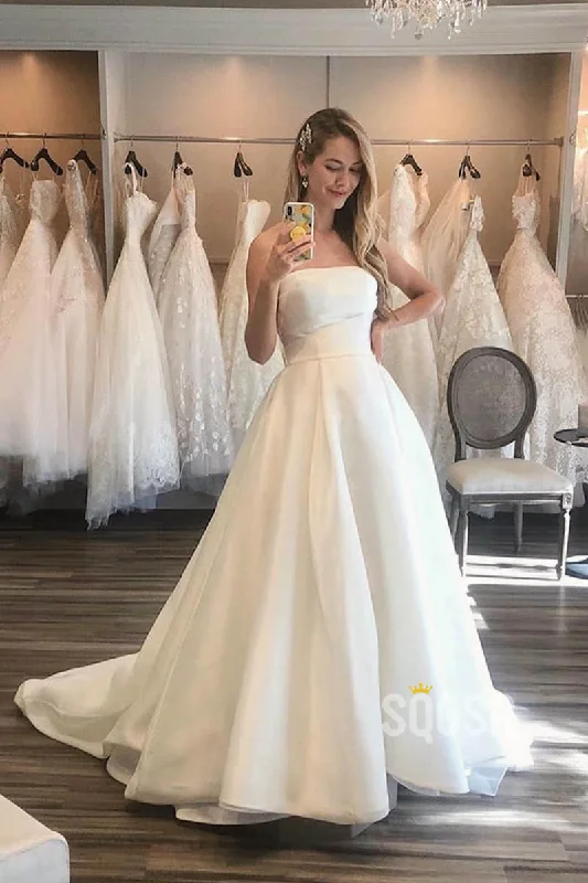 Incredible Offers sleek dressA-line Chic Strapless Ivory Simple Wedding Dress Bridal Gown QW2110