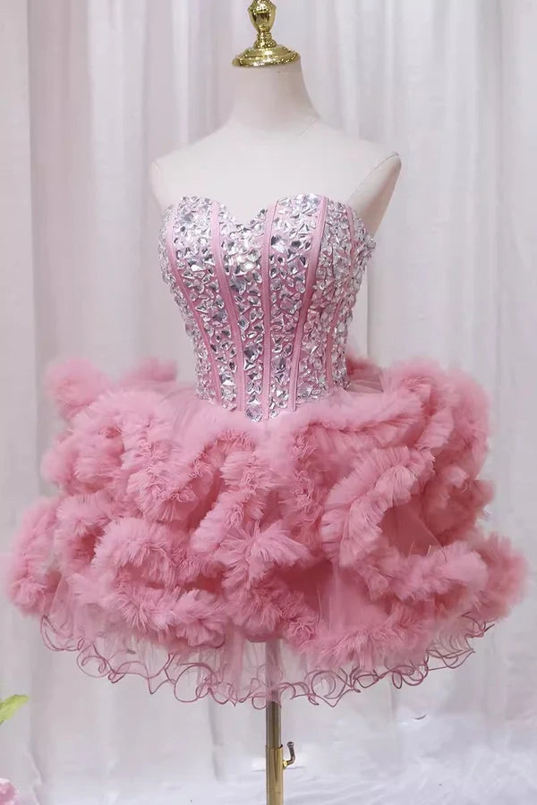 Year-End Clearance form-fitting dressPink Sweetheart Neck Tutu Dress with Rhinestone Cute Homecoming Dress Year-End Clearance form-fitting dressPink Sweetheart Neck Tutu Dress with Rhinestone Cute Homecoming Dress