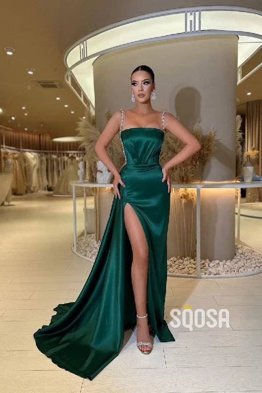Discount Mania elegant evening dressSheath Strapless Straps Beads Side Slit Long Prom Formal Dress QP2893