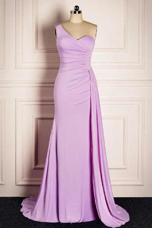 Discount Deals floral midi dressLilac Mermaid Single Strap Satin Long Bridesmaid Dress