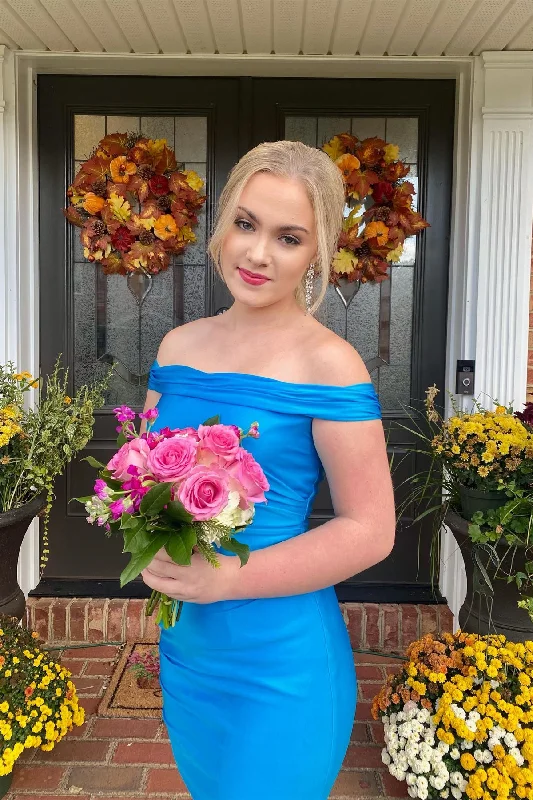 Epic Deals puff sleeve dressSimply Blue Off the Shoulder Bodycon Mini Homecoming Dress Y3016