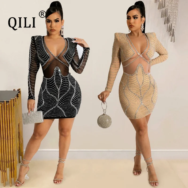 New Deals minimalist jacketQILI Hollow Out Diamonds Dress See Through Mesh Mini Hip Wrap Short Dresses Party Club Dress Deep V-Neck Full Sleeve New Deals minimalist jacketQILI Hollow Out Diamonds Dress See Through Mesh Mini Hip Wrap Short Dresses Party Club Dress Deep V-Neck Full Sleeve