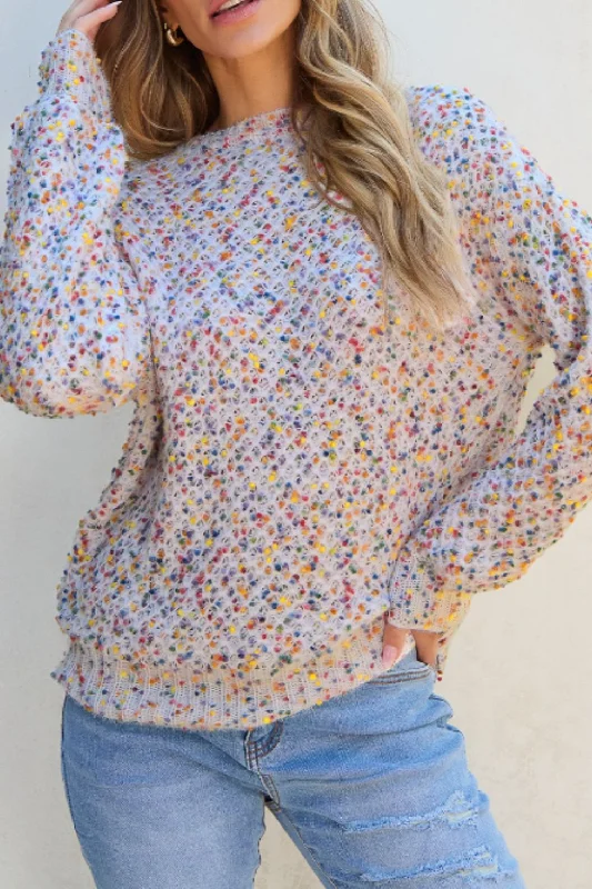 Early Bird Discount sleek gym hoodieConfetti Round Neck Long Sleeve Sweater
