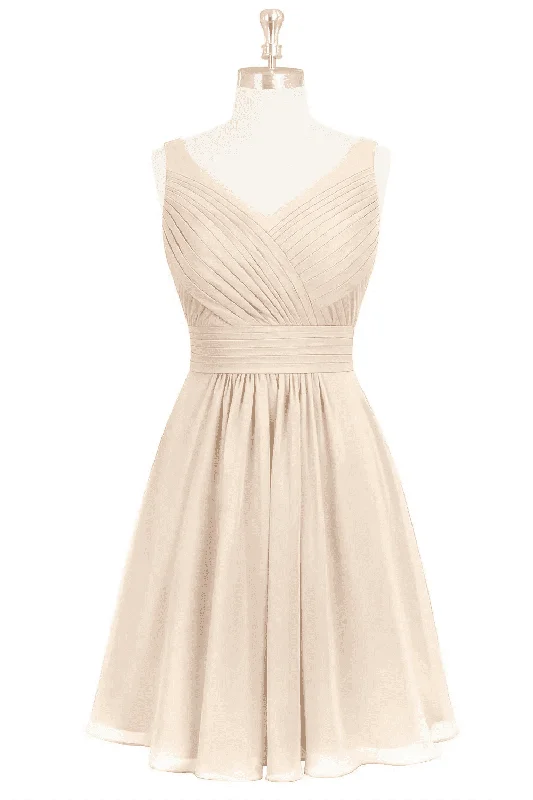Price Drop long-sleeve floral dressWhite Alabaster A-line Pleated V Neckline Chiffon Mini Bridesmaid Dress