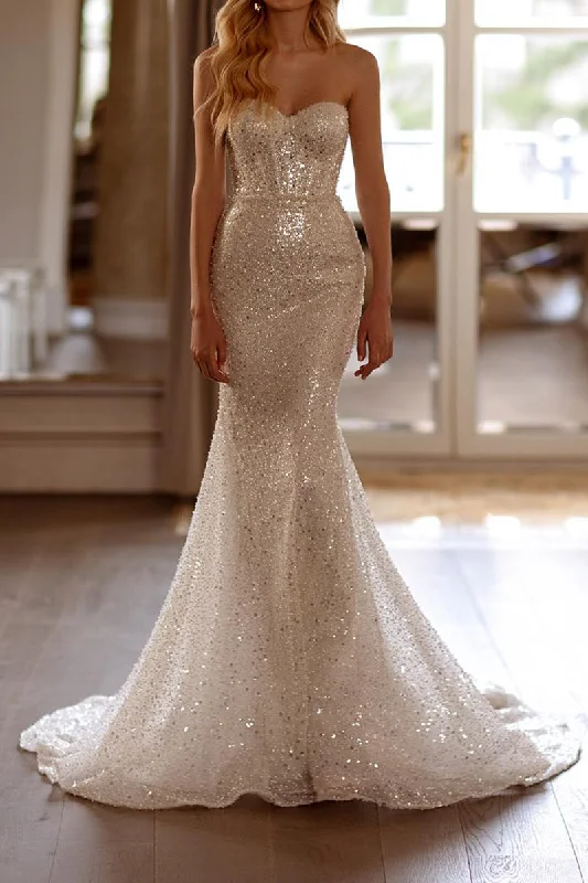 Deal of the Day t-shirt dressMermaid WWedding Dress Strapless Long Sleeves Boho Bridal Gown QW2310 Deal of the Day t-shirt dressMermaid WWedding Dress Strapless Long Sleeves Boho Bridal Gown QW2310