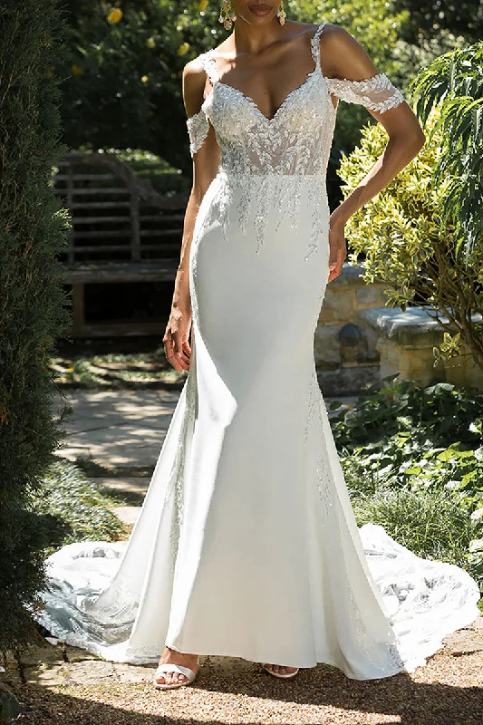 Stock Up and Save playful dressSexy V Neck Sequins Appliques Mermaid Wedding Dress Open Back Bridal Gown QW2560