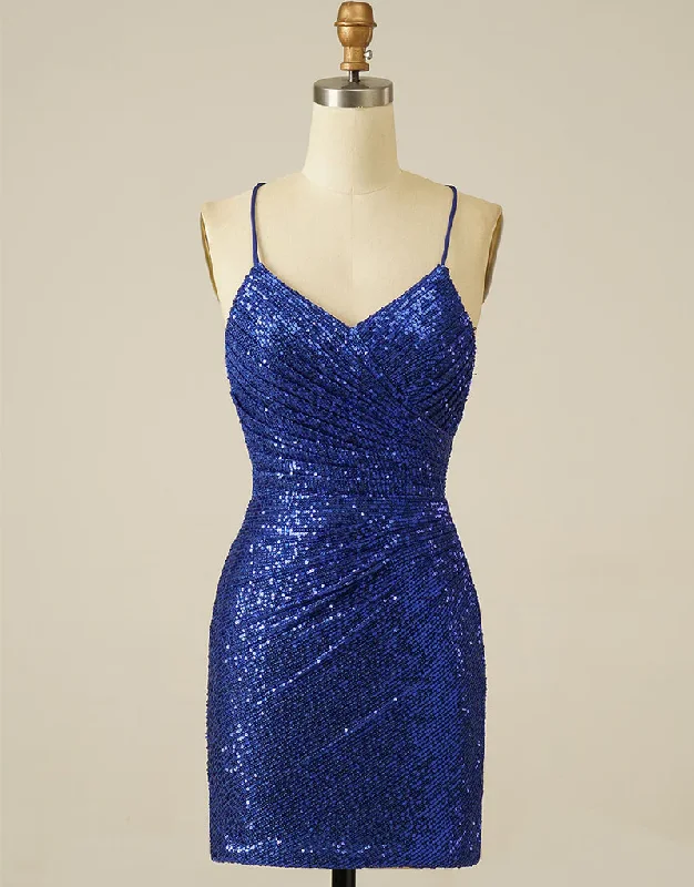 Amazing Deals casual day dressRoyal Blue Sheath Sequin Lace Up Homecoming Dress Y2844