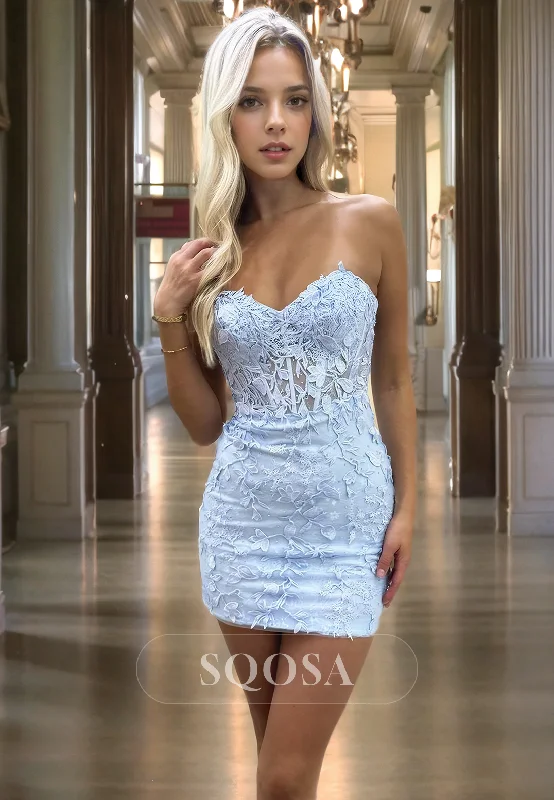 One-DAY Sale off-shoulder dressSweetheart Sleeveless Fitted Graduation Dress Hollow Design with Appliqued Homecoming Dress