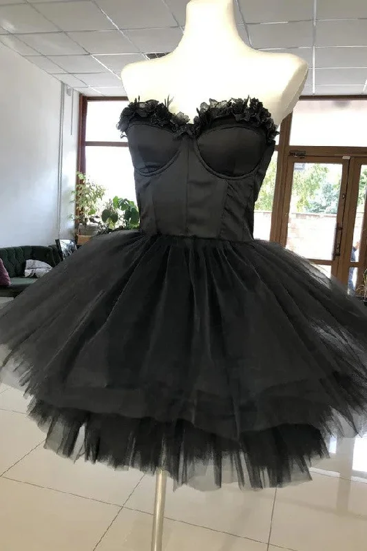 Incredible Offers romantic dressBlack Sweetheart Puffy Short Prom Dress, Cute Tulle Homecoming Dress
