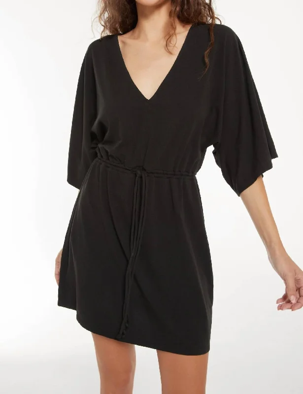 Seasonal Sale long-sleeve floral dressSydney Cotton Jersey V-Neck Dress In Black