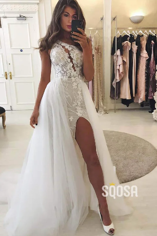 Low Prices t-shirt dressSheath/Column Wedding Dress One Shoulder Chic Applqiues Wedding Gowns with Slit QW0951 Low Prices t-shirt dressSheath/Column Wedding Dress One Shoulder Chic Applqiues Wedding Gowns with Slit QW0951