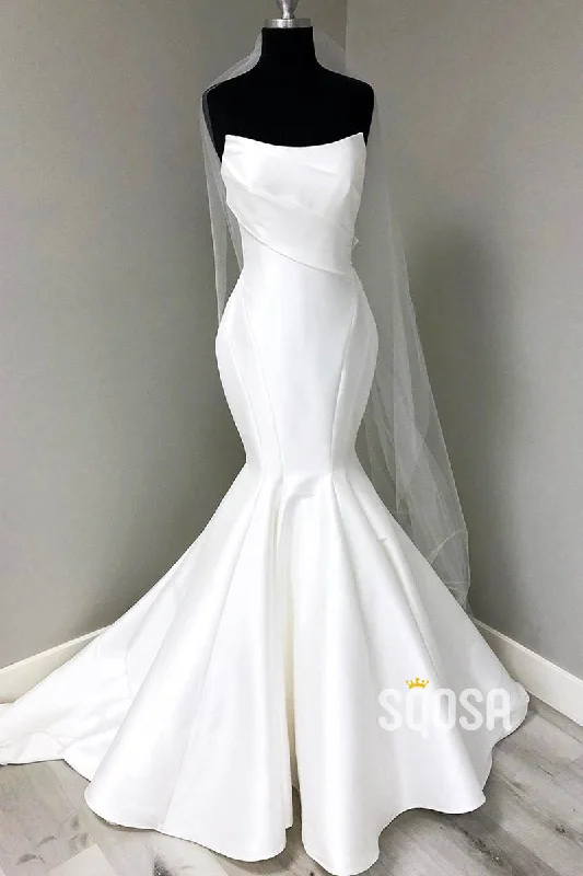 Last Chance ashionable dressIvory Satin Strapless Mermaid Wedding Dress with Court Train QW2567 Last Chance ashionable dressIvory Satin Strapless Mermaid Wedding Dress with Court Train QW2567