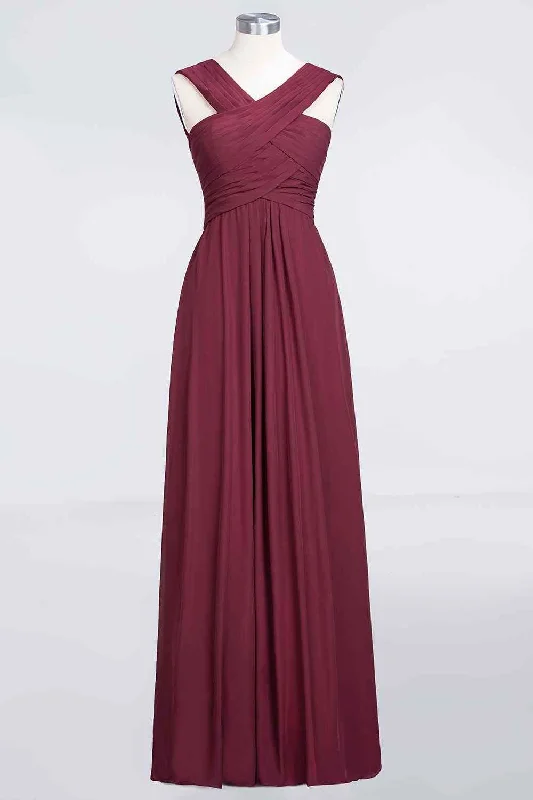 Today’s Deal casual shift dressBurgundy A-line Halter Pleated Chiffon Long Bridesmaid Dress