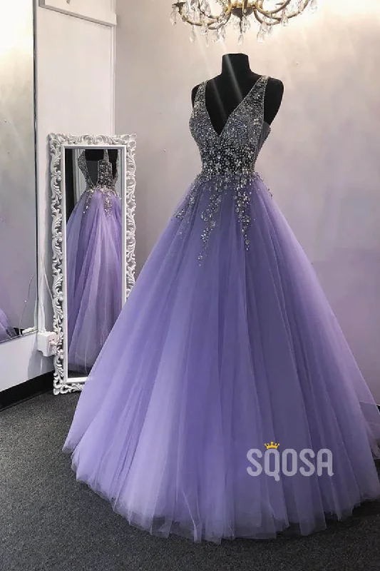 Final Markdown long sleeve dressA-line Purple Tulle Beaded Long Prom Dress Formal Evening Gowns QP2272 Final Markdown long sleeve dressA-line Purple Tulle Beaded Long Prom Dress Formal Evening Gowns QP2272