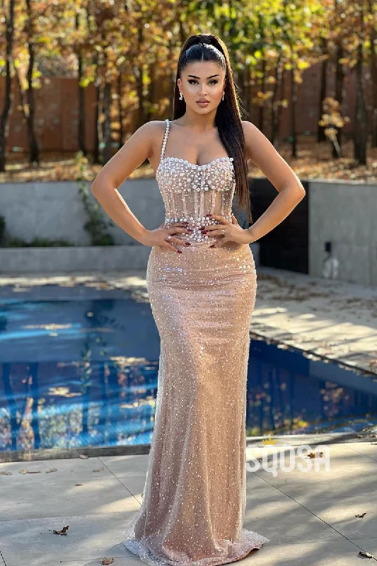 Limited Availability lace dressElegant & Luxurious Pearls Straps Beaded Long Prom Dress Evening Gowns QP3168