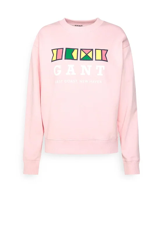 Hot Deal warm hoodieGANT Womens Flags Crewneck Sweatshirt, Preppy Pink