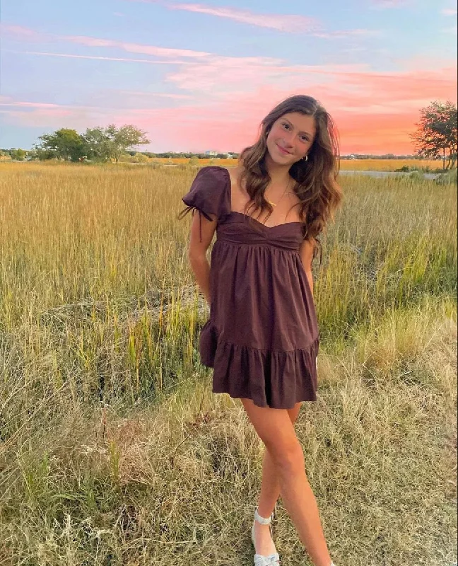 Buy Now bohemian dressRetro Homecoming Dress with Puff Sleeves Y2789