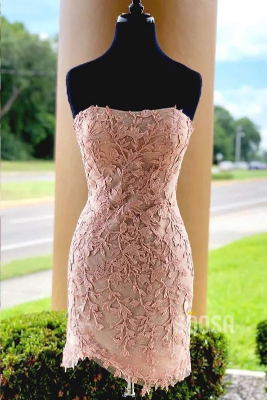 Price Reduction tiered dressSheath/Column Strapless Appliques Short Homecoming Dress QH0847