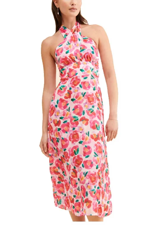 Doorbuster Deal velvet dressTatiana Floral-Print Twisted Cutout Midi Dress in Hot Coral