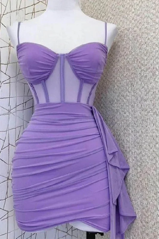 Special Discount flowy evening dressSpaghetti Straps Pleats Cute Homecoming Dress Mini Party Dress