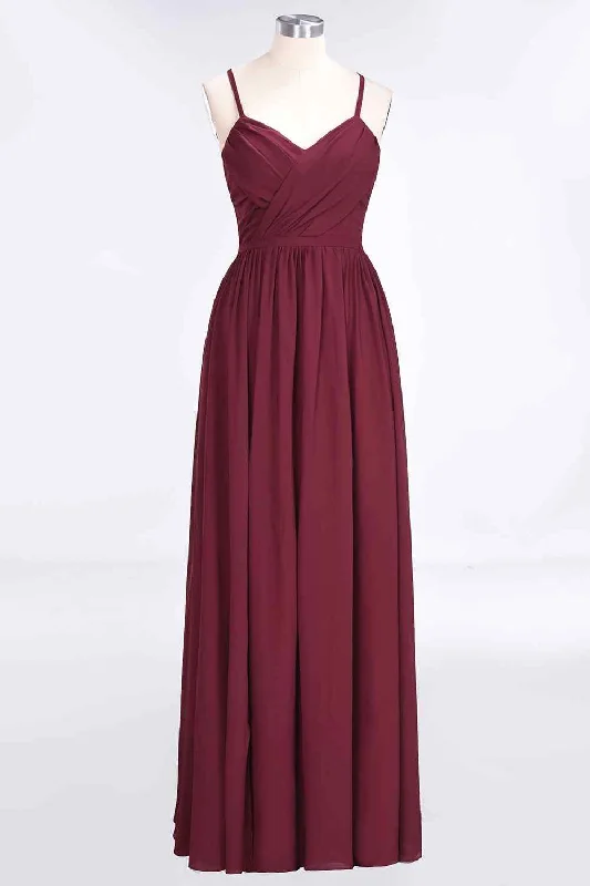 Mega Deal shift dressBurgundy A-line Sweetheart Neck Pleated Chiffon Long Bridesmaid Dress