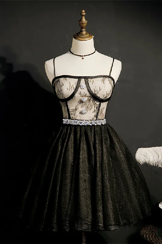 Big Discounts satin midi dressBlack Rhinestones Straps Prints Tulle Homecoming Dress