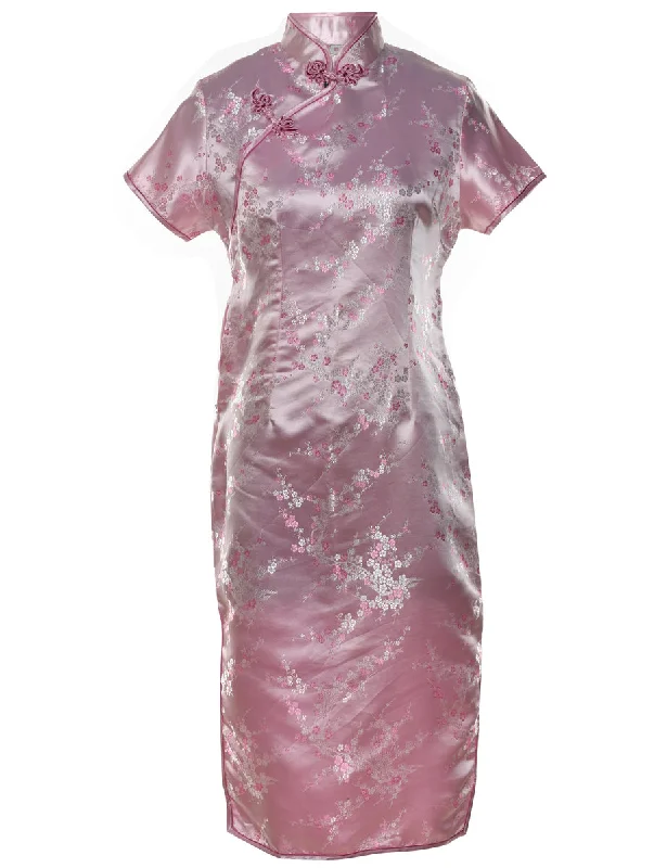YEAR-End Clearance fitted coatFloral Pattern Pale Pink Jacquard Evening Dress - M