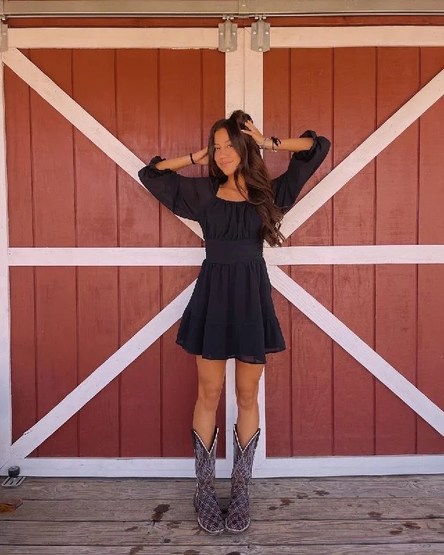 Overstock high-waisted dressBlack A-line Chiffon Homecoming Dress Casual Dress  Y2836