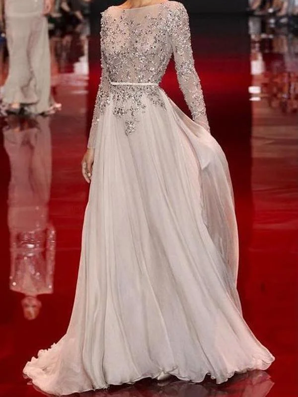 Special Buy Long Sleeves Charming Floor-Length Backless Cocktail Evening Prom Dresses  GJS278