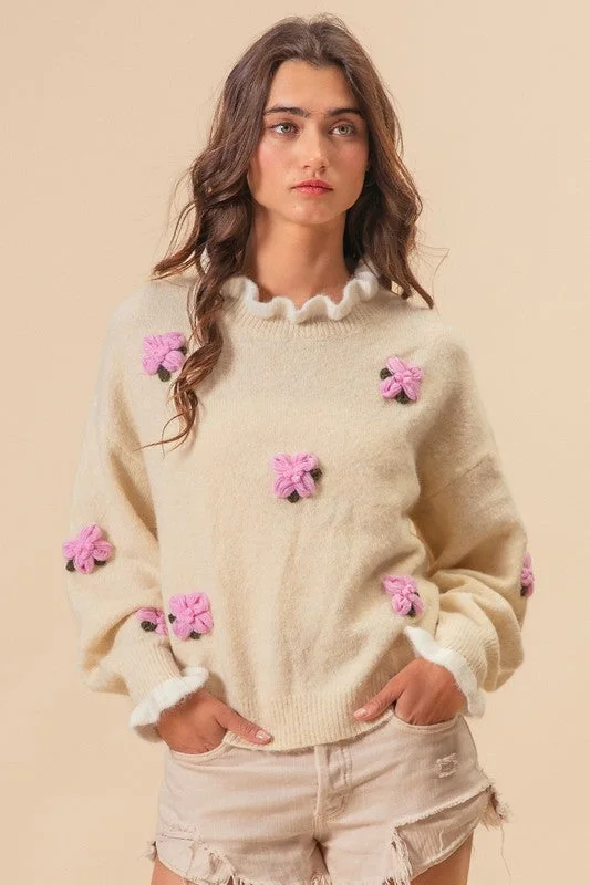 Weekend Deal workout-ready hoodieBiBi Ruffled Crochet Flower Dropped Shoulder Sweater Weekend Deal workout-ready hoodieBiBi Ruffled Crochet Flower Dropped Shoulder Sweater