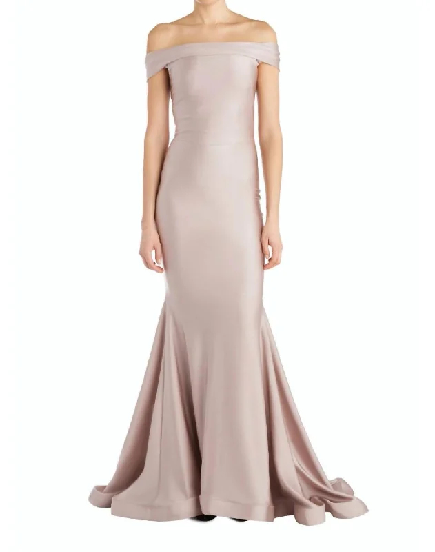 Mega Sale long sleeve dressClassic Off The Shoulder Evening Gown In Blush