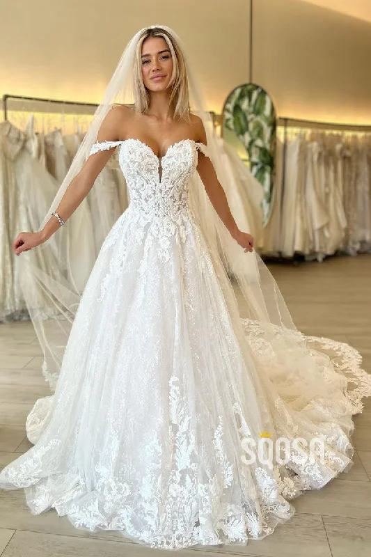 Unmissable Offer casual dressOff the Shoulder Romantic Lace Wedding Dress Bridal Gown QW2291