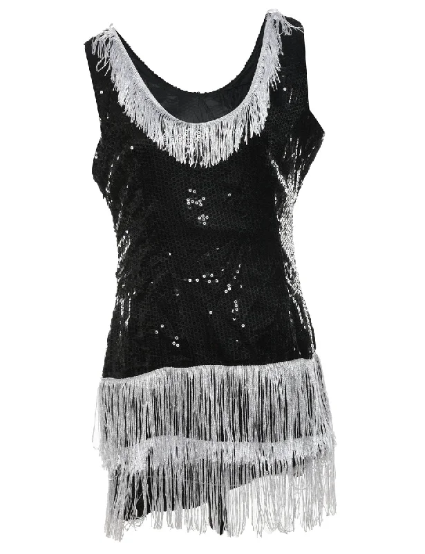 Weekend Deal winter coatBlack Sequined Flapper Style Dress - M