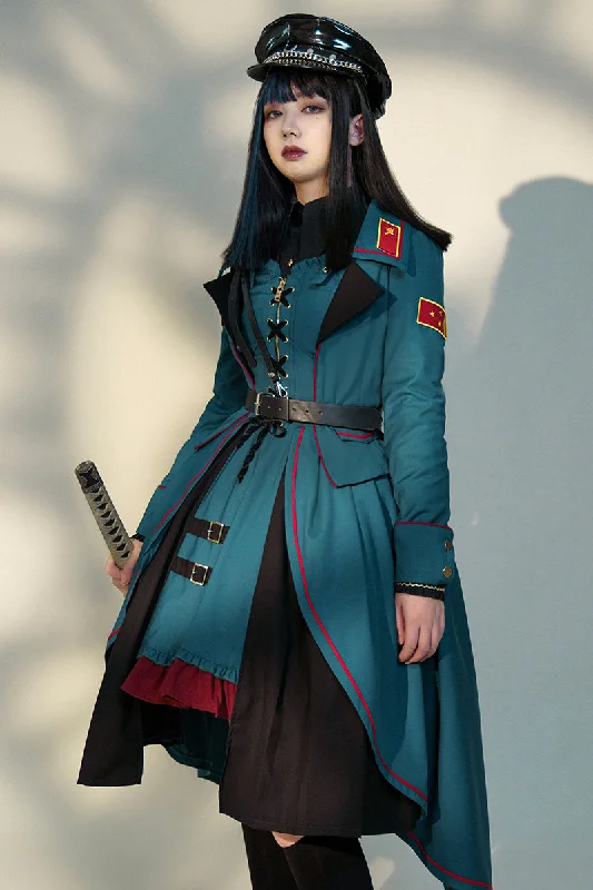 Season Finale Sale long-sleeve floral dressCyan Lolita~Dwanguard~Military Lolita JSK and Jacket