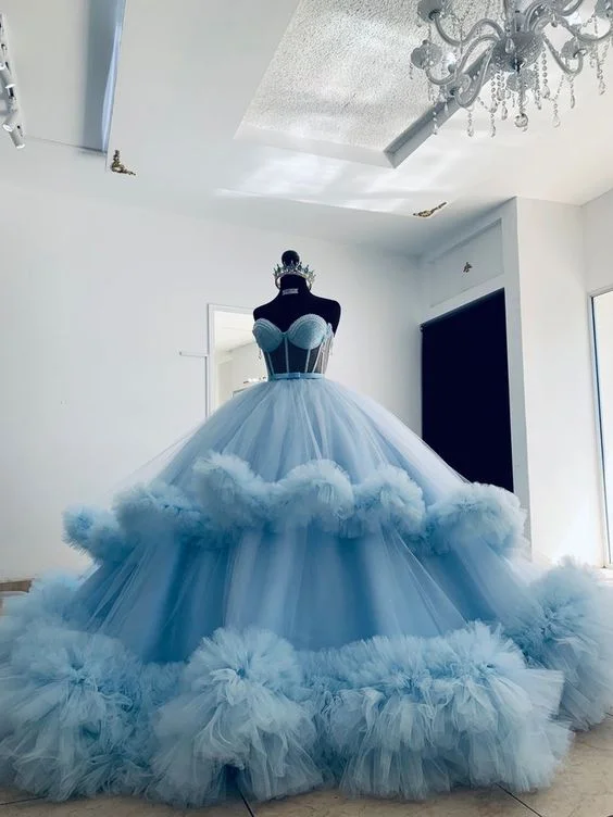 YEAR-End Clearance silk dressExtra Puffy Ball Dress Blue Ruffled Tulle Sweetheart Ball Gown Y4527 YEAR-End Clearance silk dressExtra Puffy Ball Dress Blue Ruffled Tulle Sweetheart Ball Gown Y4527