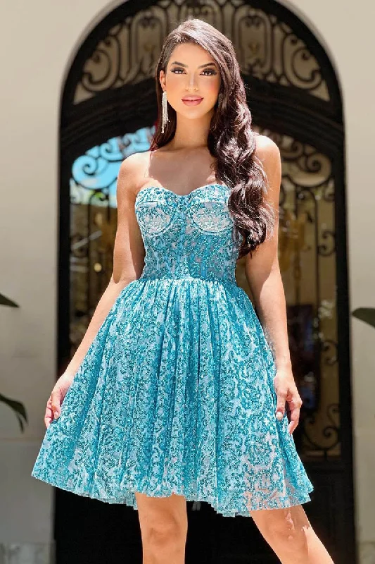 Special Promotion comfy maxi dressA Line Sweetheart Tulle Short Homecoming Dress Glitter Party Gown QH2484