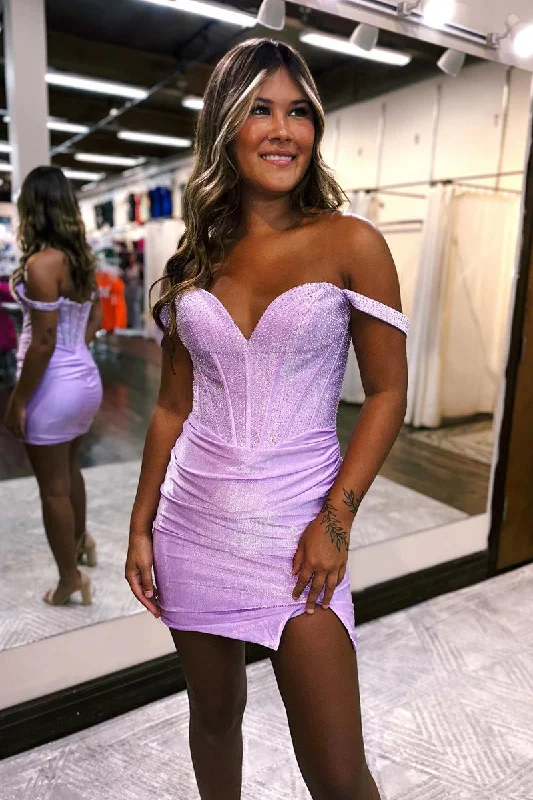 Time-Limited Offer modern dressUnique Off Shoulder Beads Short Homecoming Dress QH2546