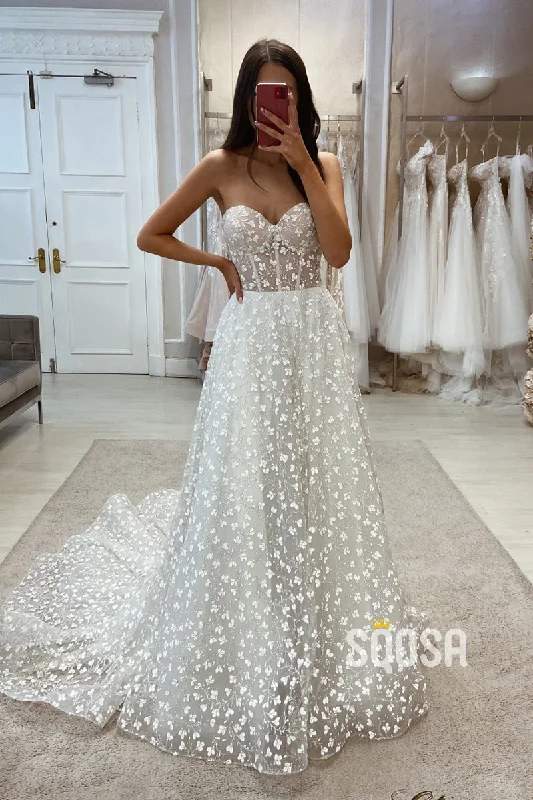 Great Deals chic slip dressSweetheart Strapless Tulle A-Line Appliques With Train Wedding Dress QW8104 Great Deals chic slip dressSweetheart Strapless Tulle A-Line Appliques With Train Wedding Dress QW8104