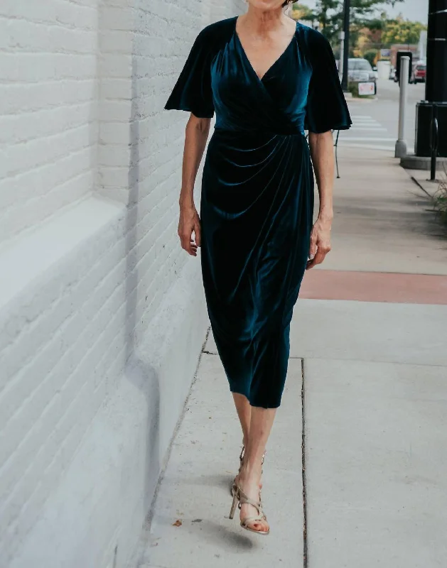 Special Savings modern dressFlutter Sleeve Wrap Dress in Dark Sky Blue