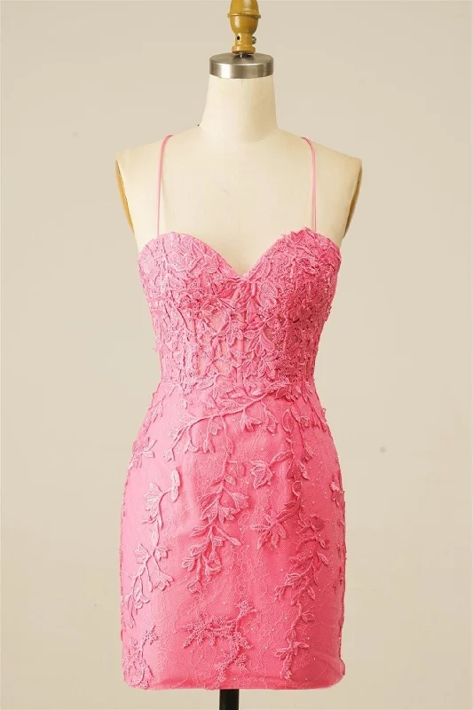 Weekend Deal casual knit dressPink Sweetheart Lace-Up Sheath Appliques Homecoming Dress