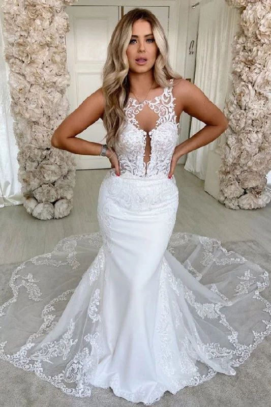 Price Drop Alert Lace Straps Mermaid Wedding Dresses Bandage Appliques Bridal Gowns