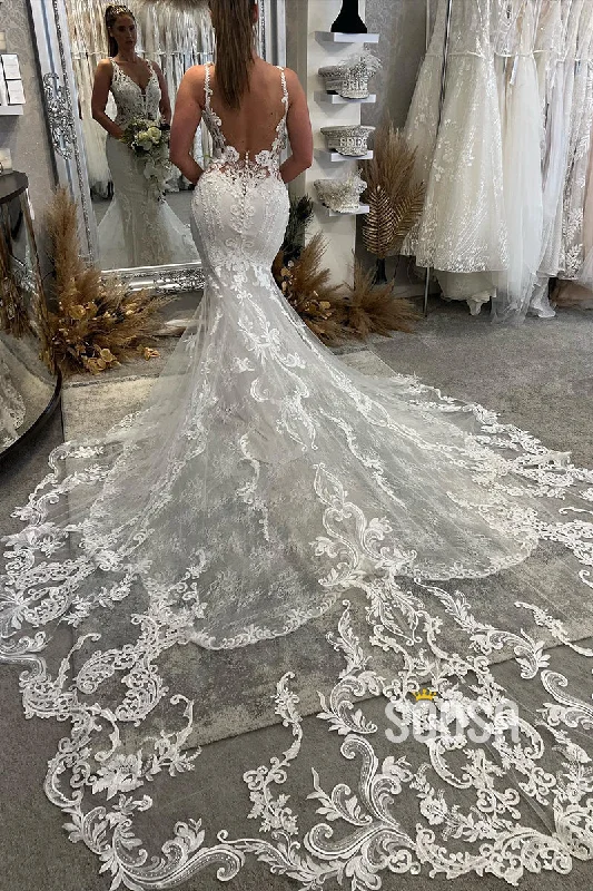 Special Savings draped dressAttractive V-Neck Lace Appliques Mermaid Wedding Dress Bridal Gown QW2578
