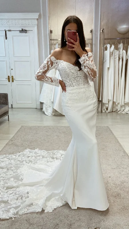 Special Price ashionable dressOff-Shoulder Long Sleeve Empire Appliques With Train Boho Trumpet Wedding Dress QW8117 Special Price ashionable dressOff-Shoulder Long Sleeve Empire Appliques With Train Boho Trumpet Wedding Dress QW8117