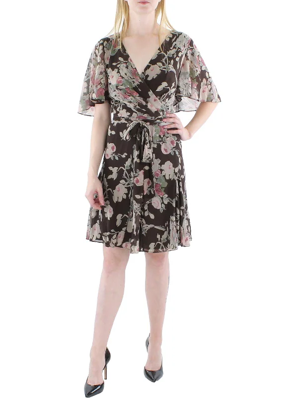 Extra Discounts comfy dressGeorgette Womens Surplice Mini Fit & Flare Dress