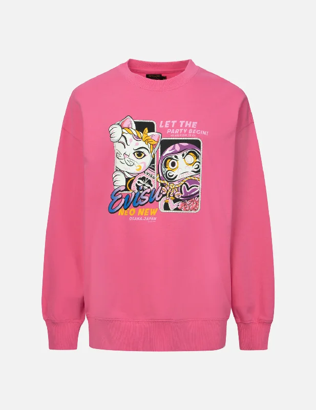 Warehouse Sale contemporary fitness sweatshirtFortune Cat and Daruma Print Oversized Sweatshirt Warehouse Sale contemporary fitness sweatshirtFortune Cat and Daruma Print Oversized Sweatshirt