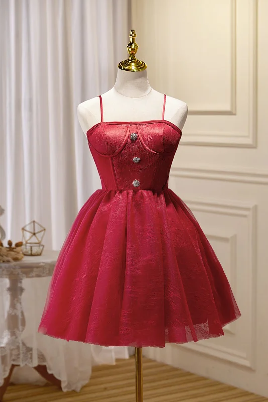 Special Price vintage-inspired dressWine Red Straps Silver Buttons Homecoming Dress Special Price vintage-inspired dressWine Red Straps Silver Buttons Homecoming Dress