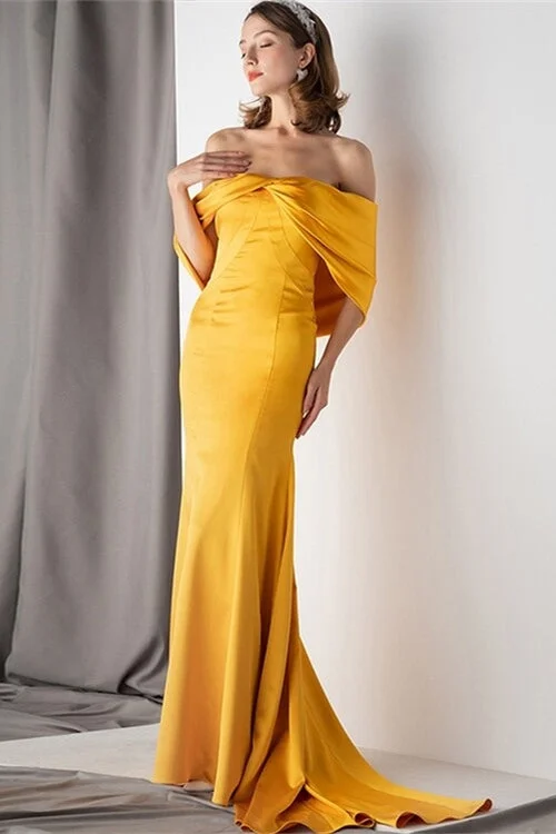 Limited Time Offer vintage-inspired dressOff the Shoulder Mustard Yellow Evening Dress