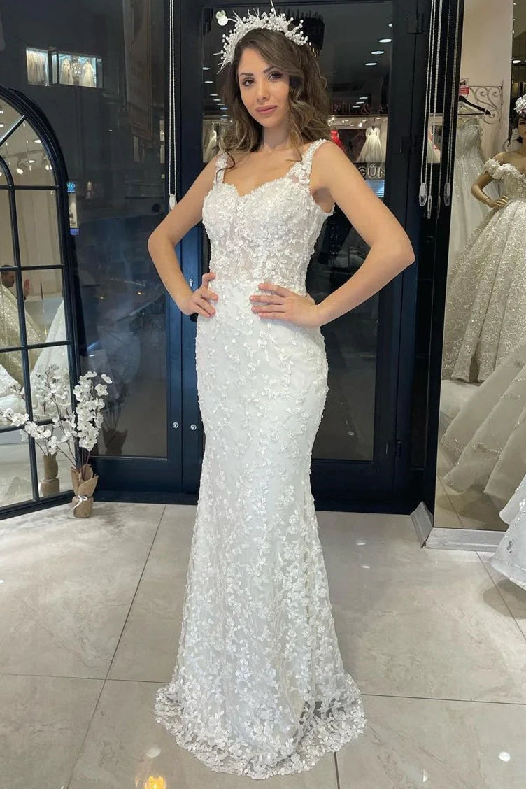 Super Bargain textured dressSweetheart Sleeveless Lace Wedding Dress With Detachable Train