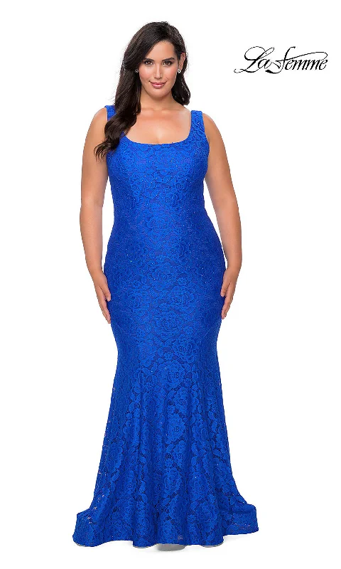 Discount Extravaganza printed dressPlus-Size Long Lace La Femme Formal Mermaid Dress